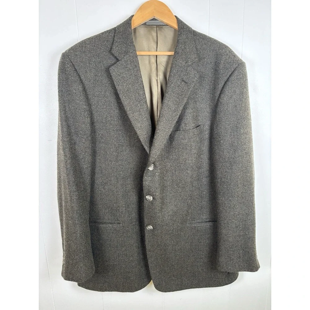 Tallia Uomo Sabbia Blazer Mens 46 Khaki Tweed Wool Blend Made in USA UNION